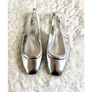 27 Edit Naturalizer Cadence Metallic Silver Leather Slingback Wmn Flats Size 10M